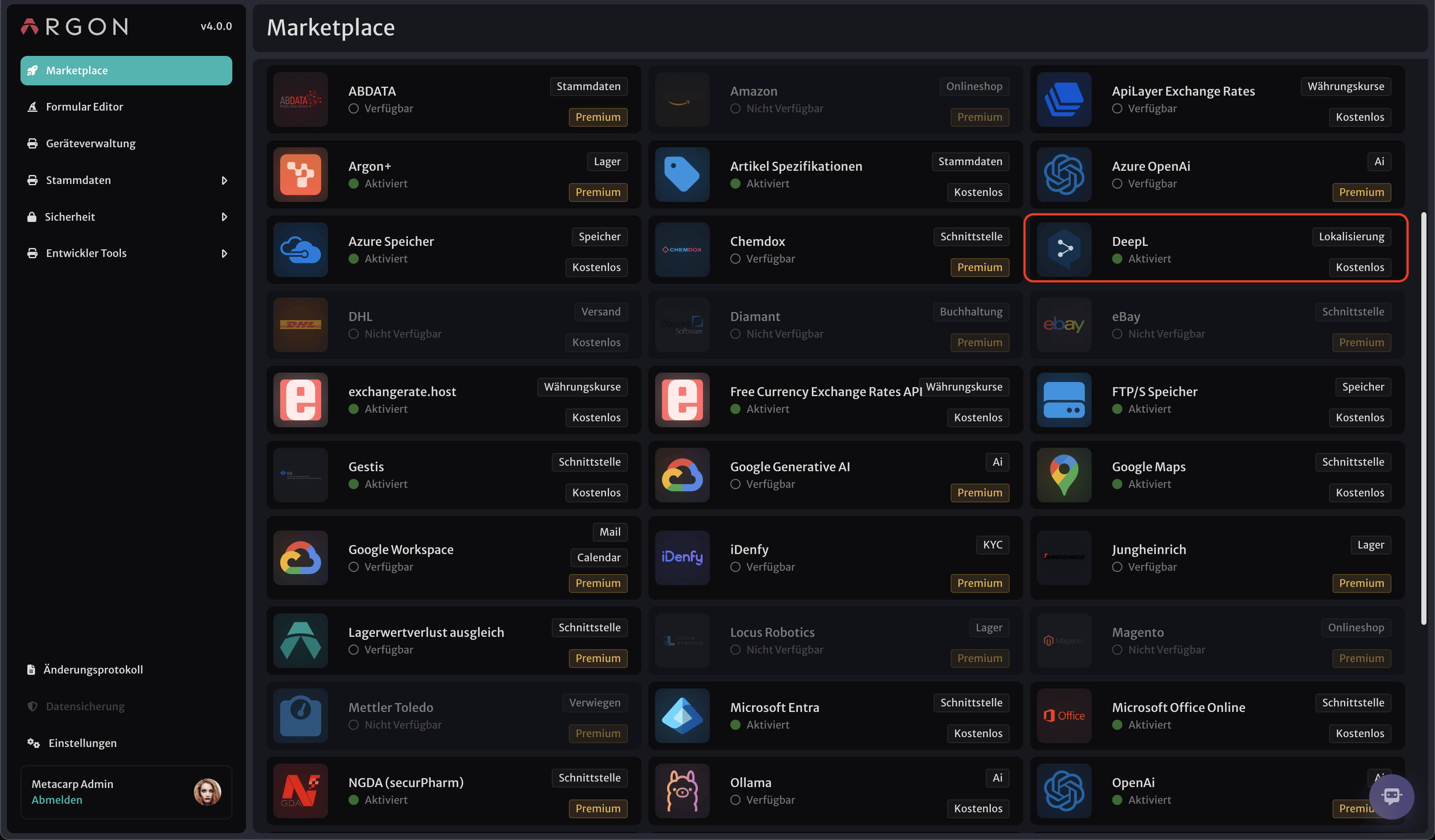 DeepL im Argon Marketplace finden DeepL im Argon Marketplace finden