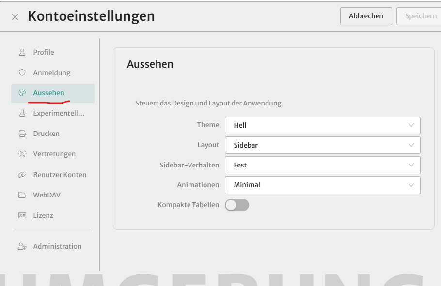 Menü-Einstellungen – Detailansicht