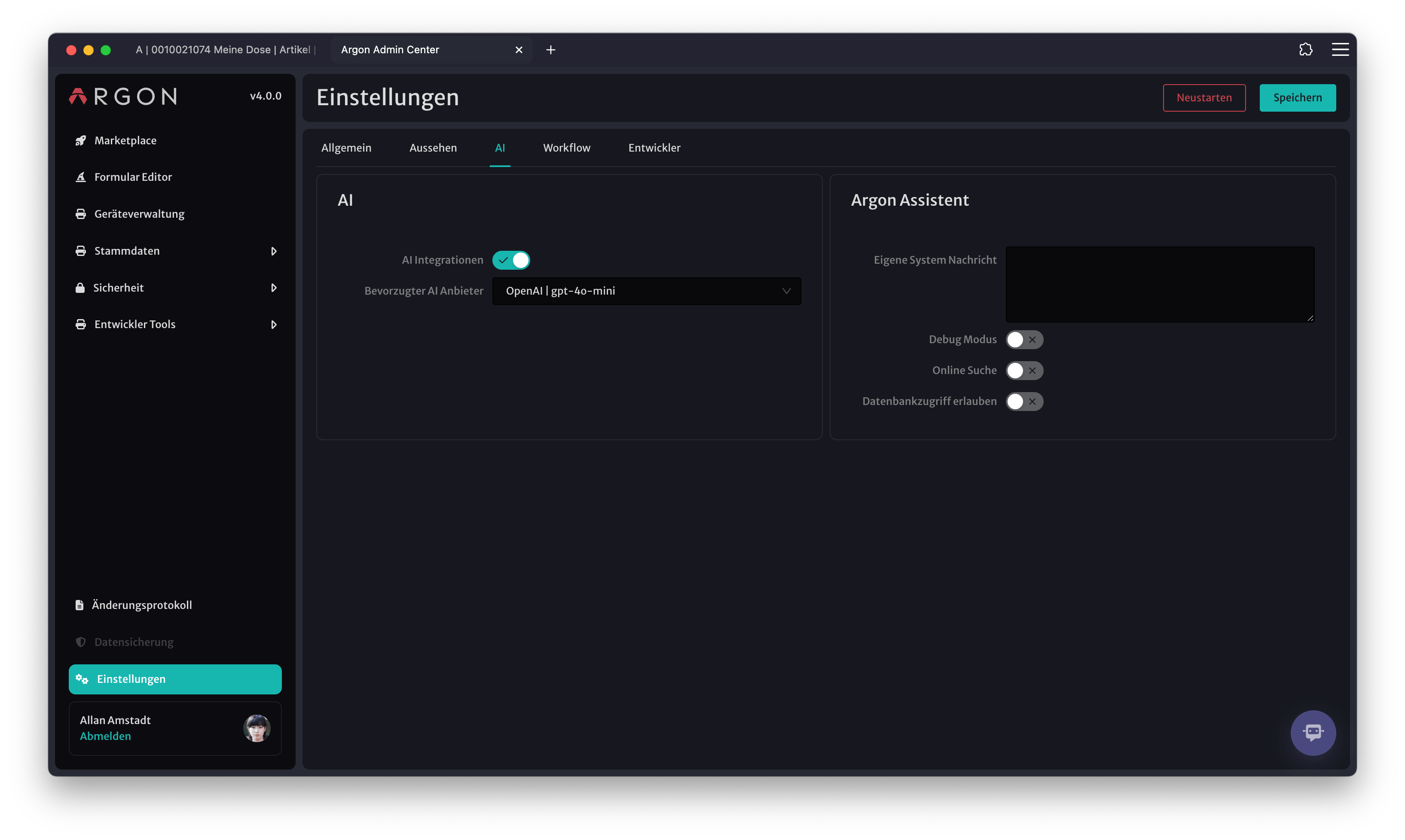 Admin-Center Einstellungen Ai