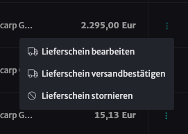 Kontextmenü Lieferschein