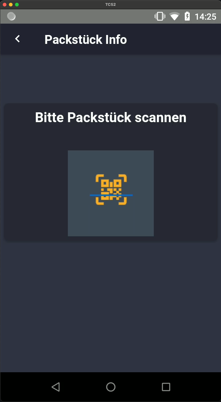 Screenshot: Bitte Packstück scannen