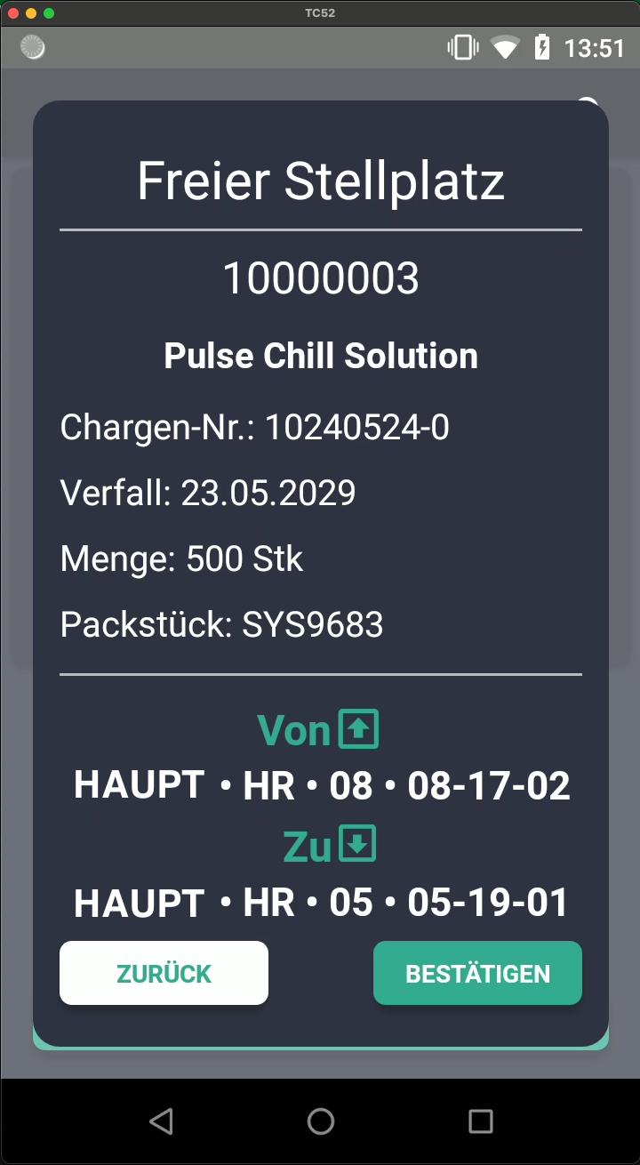 Screenshot: Umbuchungsbestätigung