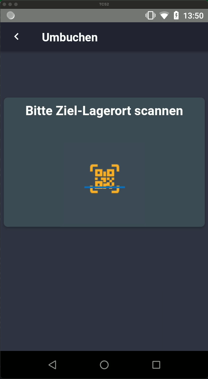 Screenshot: Bitte Ziel-Lagerort scannen