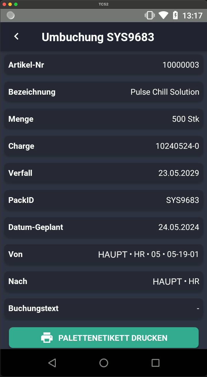 Umbuchung Auftragsdetails