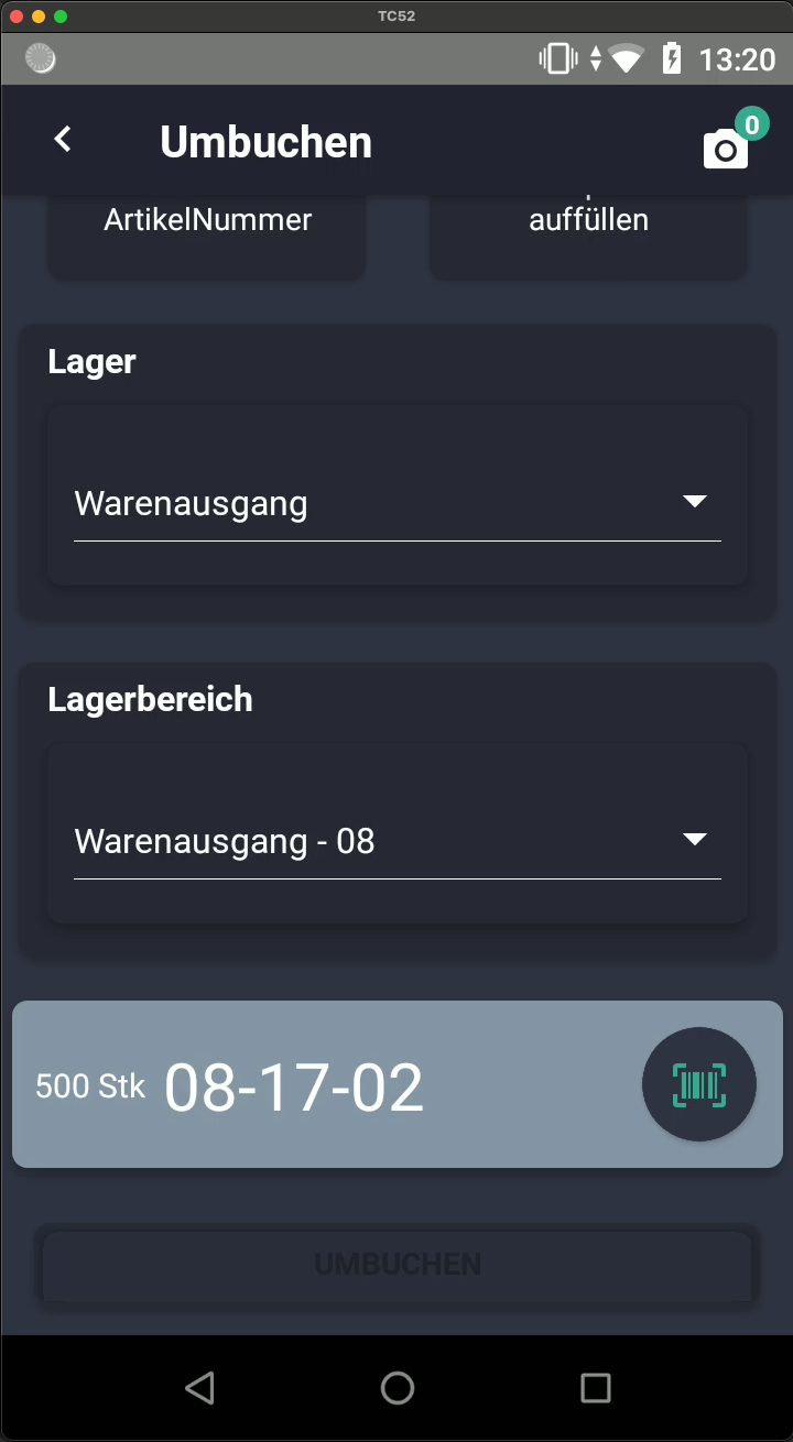 Umbuchung Lagerbereich
